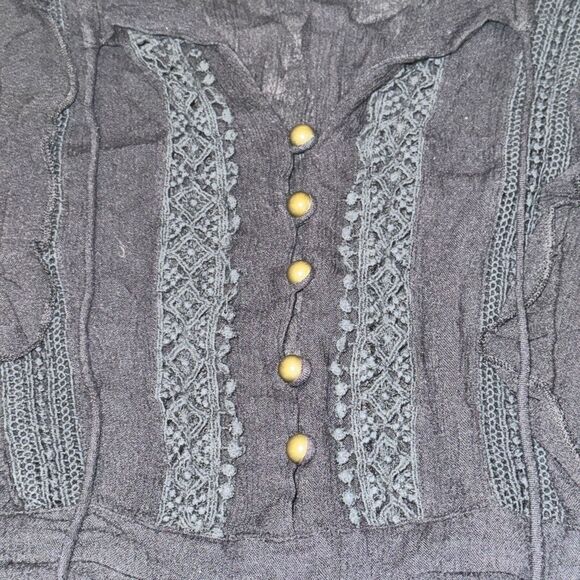 Cleobella Romper Womens Size S Black Sleeveless Ruffle Lace Button Front Pockets - Picture 2 of 9